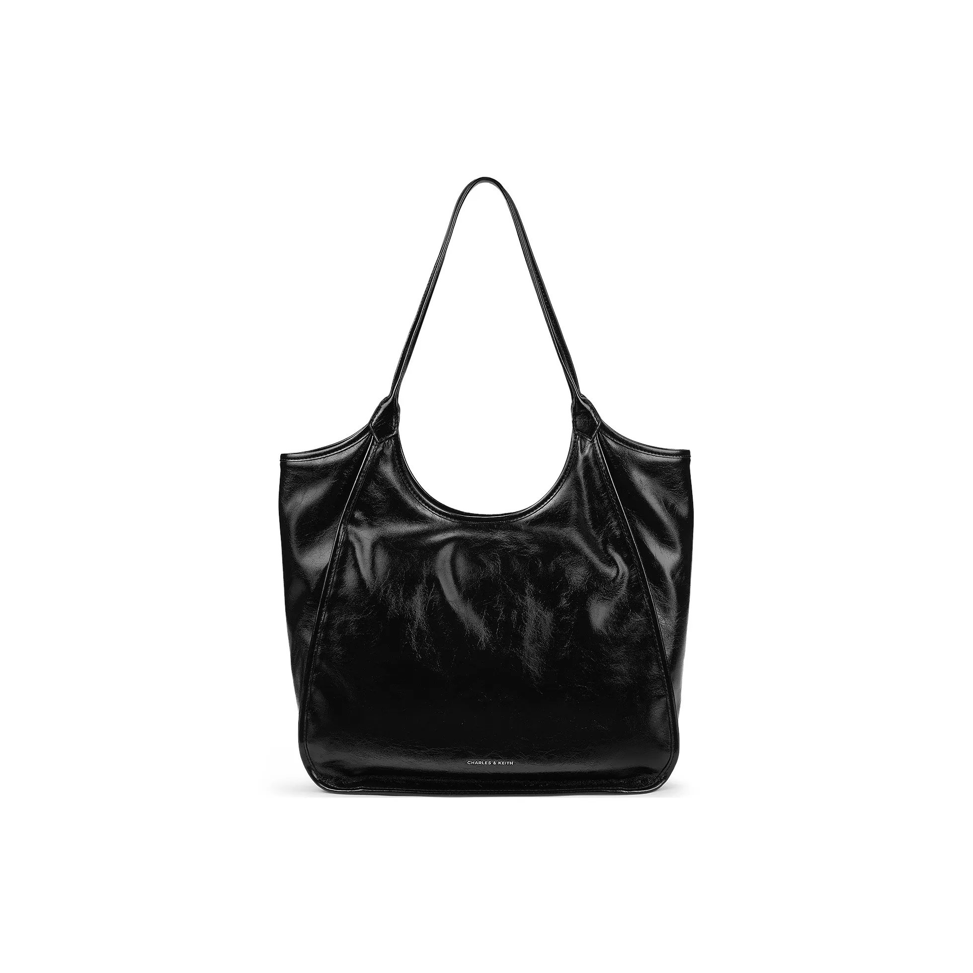 CHARLES&KEITH PU Shoulder Bag Extra Large Women's Black/Pewter Tin Gray/Burgundy Wine Red/Gray/Chocolate