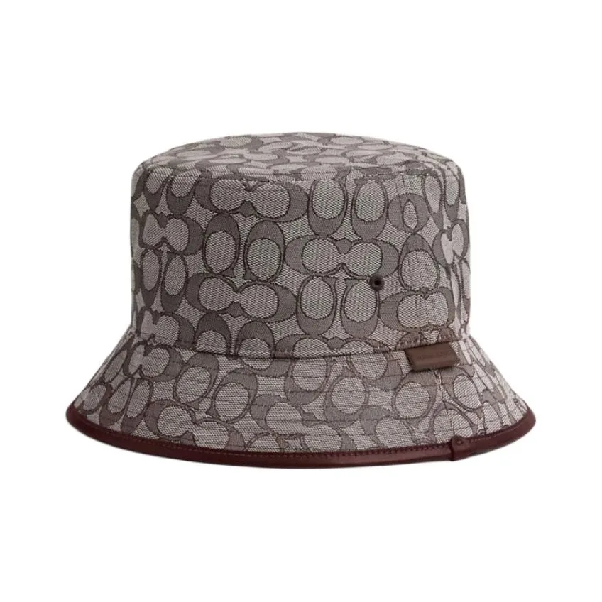 COACH Cow Leather Bucket Hats Unisex Oak