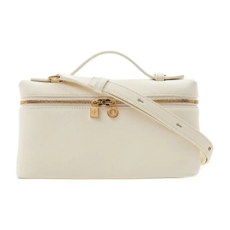 Loro Piana Leather Makeup Bag, Shoulder Bag, Crossbody Bag, Handbag Women's White