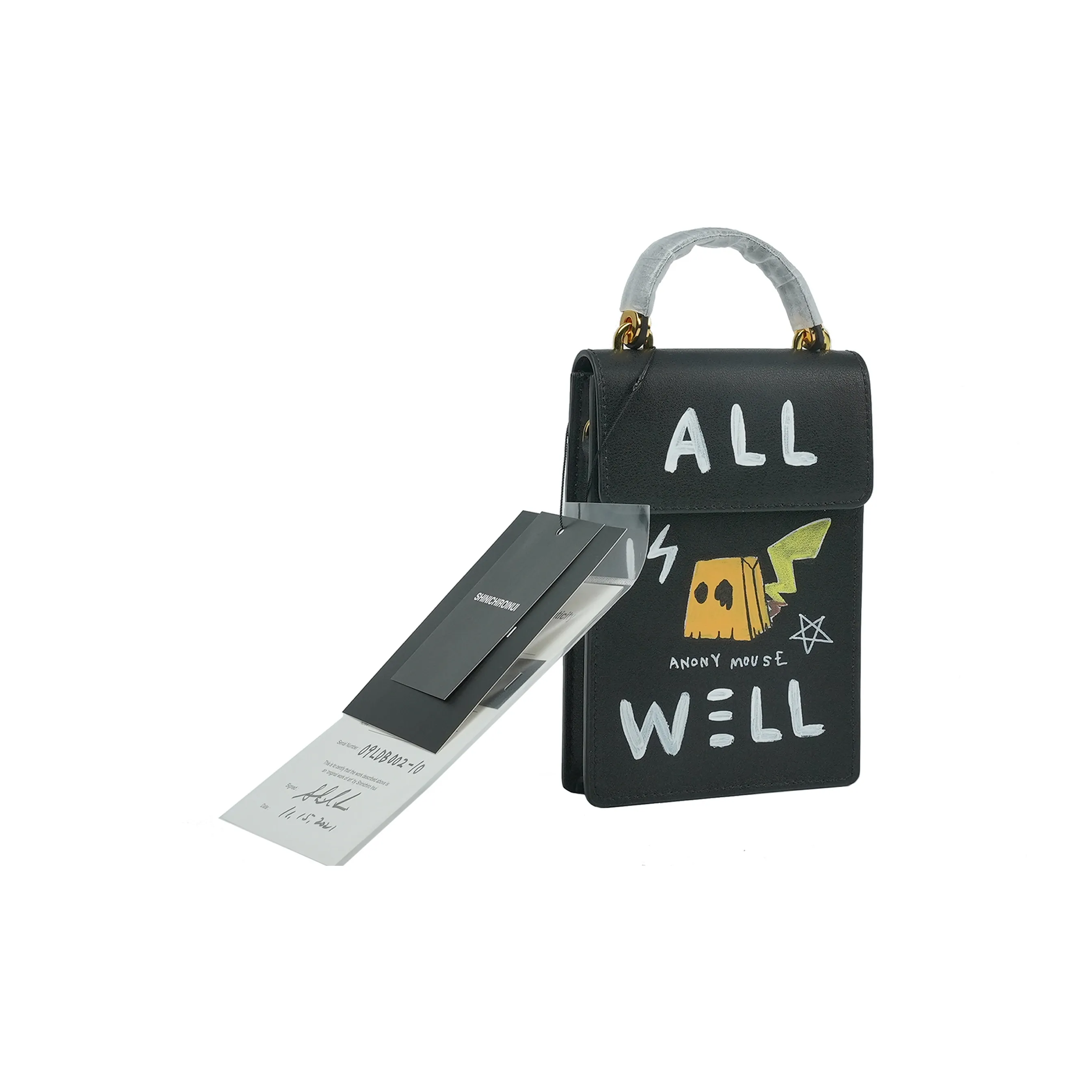 SHINICHIROINUI Guernika Handmade Graffiti Bag Cow Leather Cell Phone Pouch Handbag Crossbody Bag Mini Women's Black