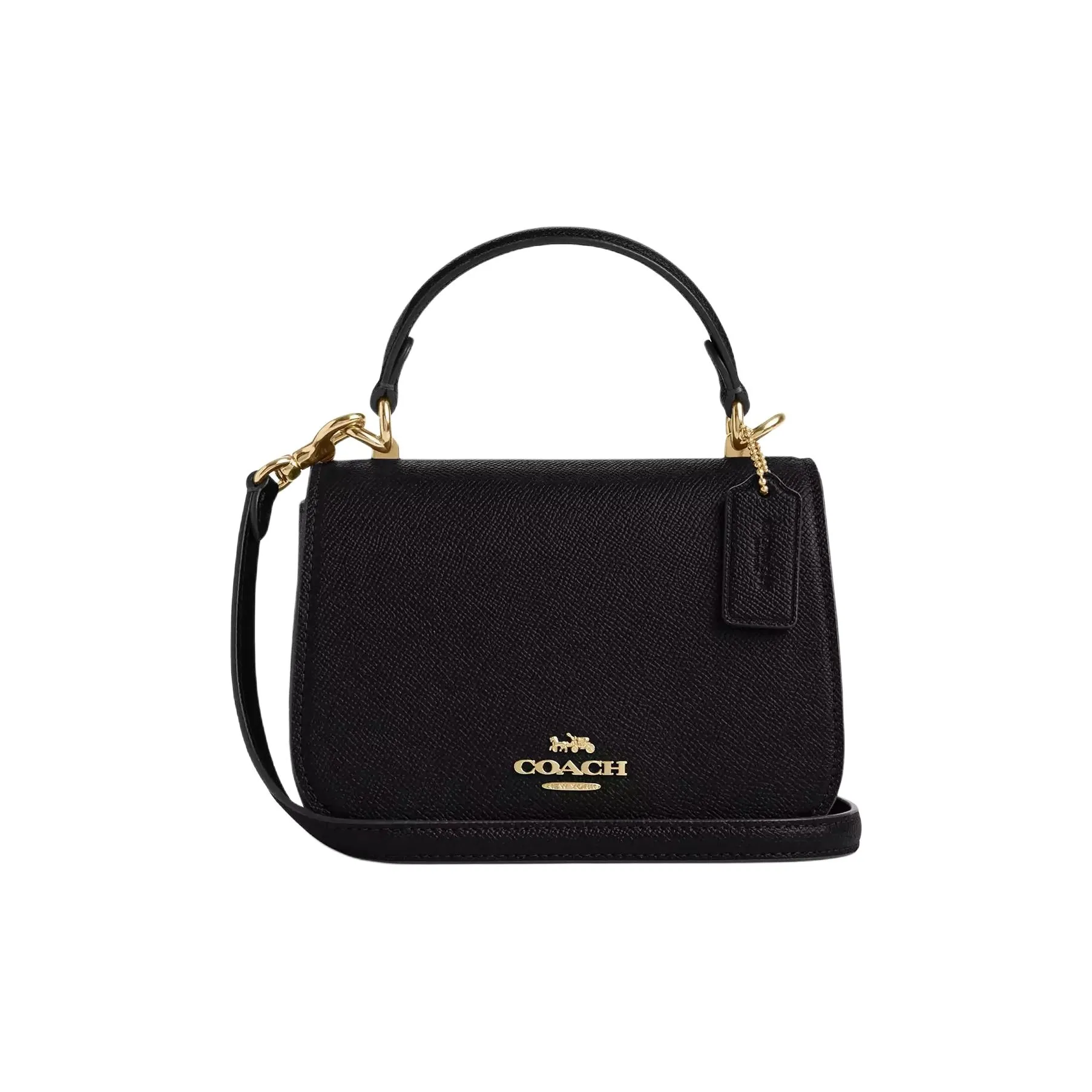 COACH Крестообразная текстура кожа через плечо сумка маленькая женская черная