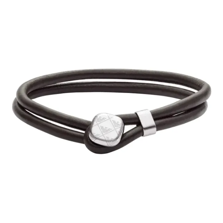 EMPORIO ARMANI Steel, Leather Bracelets Men's Black