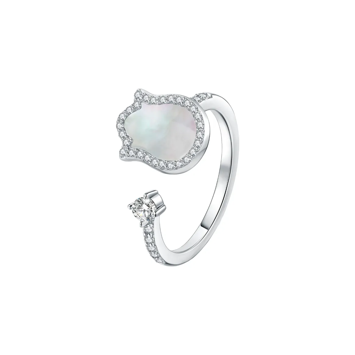 BABYBEI 925 Sterling Silver With 18K White Gold Plating Mother Of Pearl Synthetic Cubic Zirconia Rings Women's