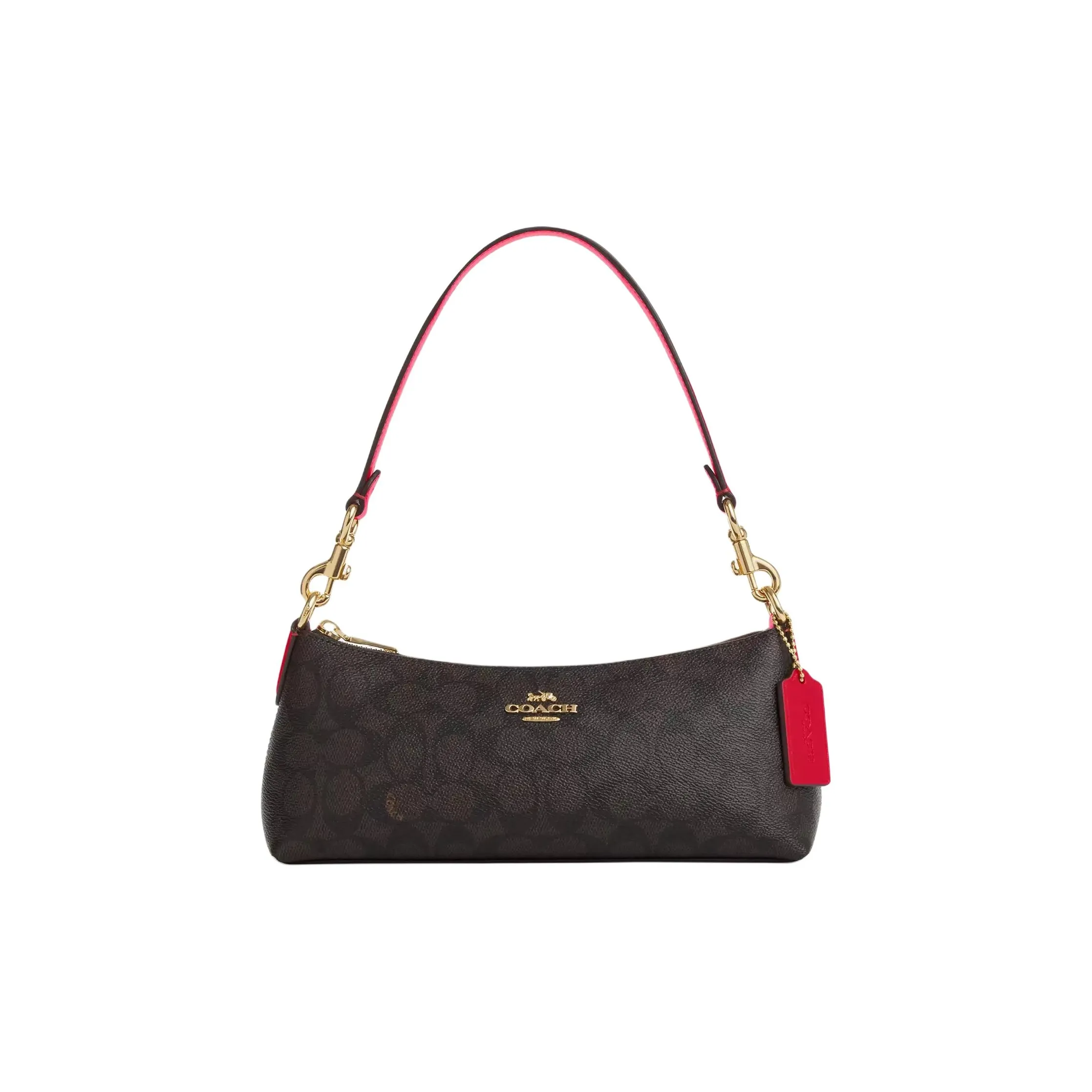 COACH Charlotte Покрытие Холст Плечевая Сумка Портативная Сумка через плечо Средняя Женская Цвет Орех Ярко-Красный