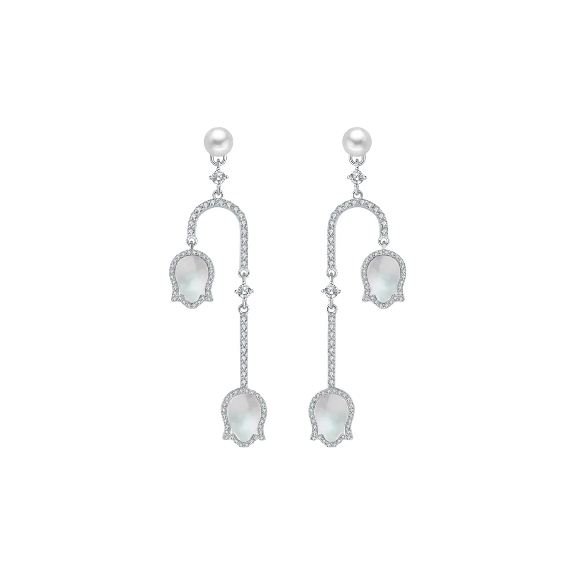 BABYBEI 925 Sterling Silver Mother Of Pearl Floral Long Face Lifting Fresh Ethereal Quality Earrings Women's