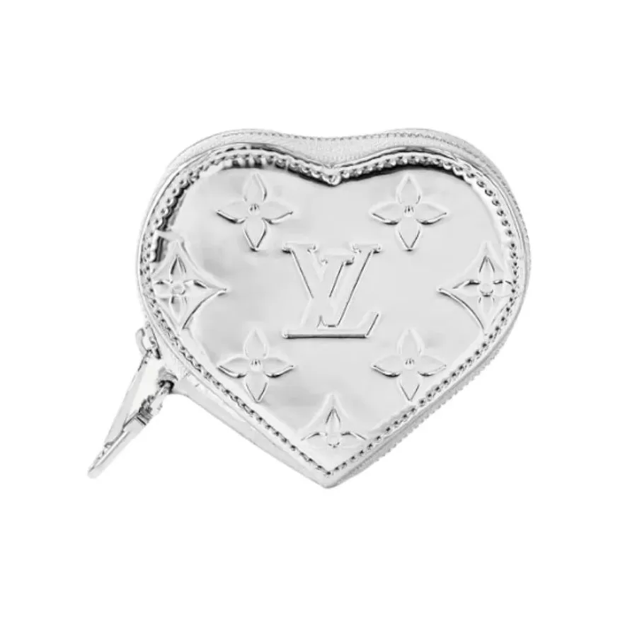 LOUIS VUITTON Heart Coin Purse Silver