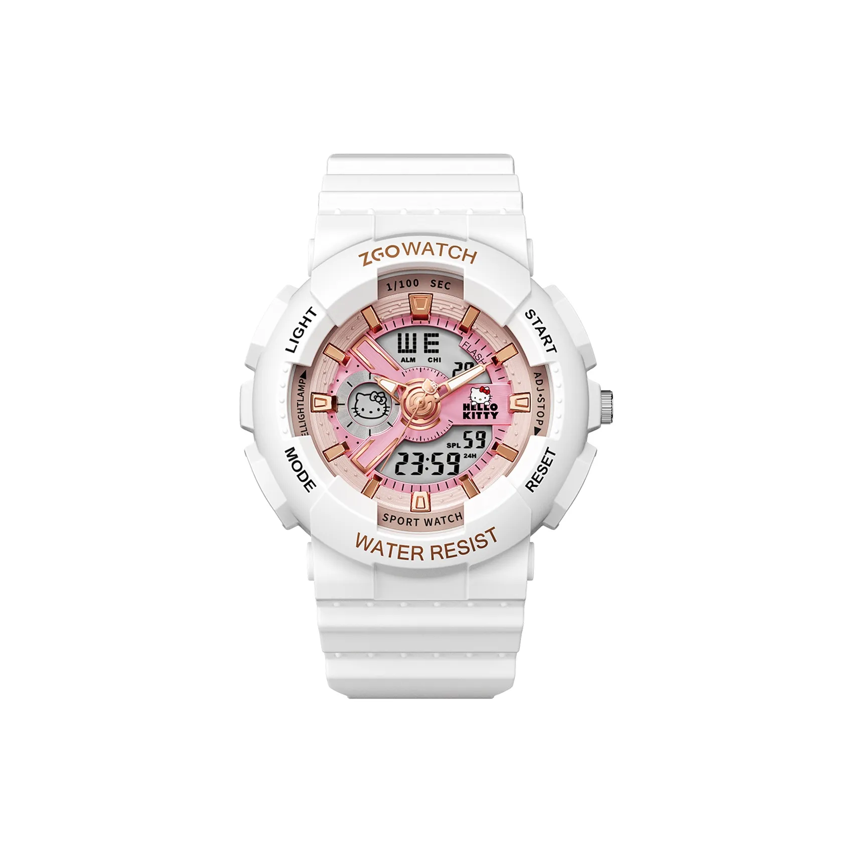 Zgo Sanrio Co Branded Электронный + Кварцевый Механизм Резиновый Ремешок Часы Женские Розовый Циферблат Часов