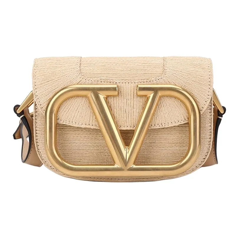 Valentino Woven Synthetic Raffia Fiber With Leather Crossbody Bag, Shoulder Bag Women's Natural
