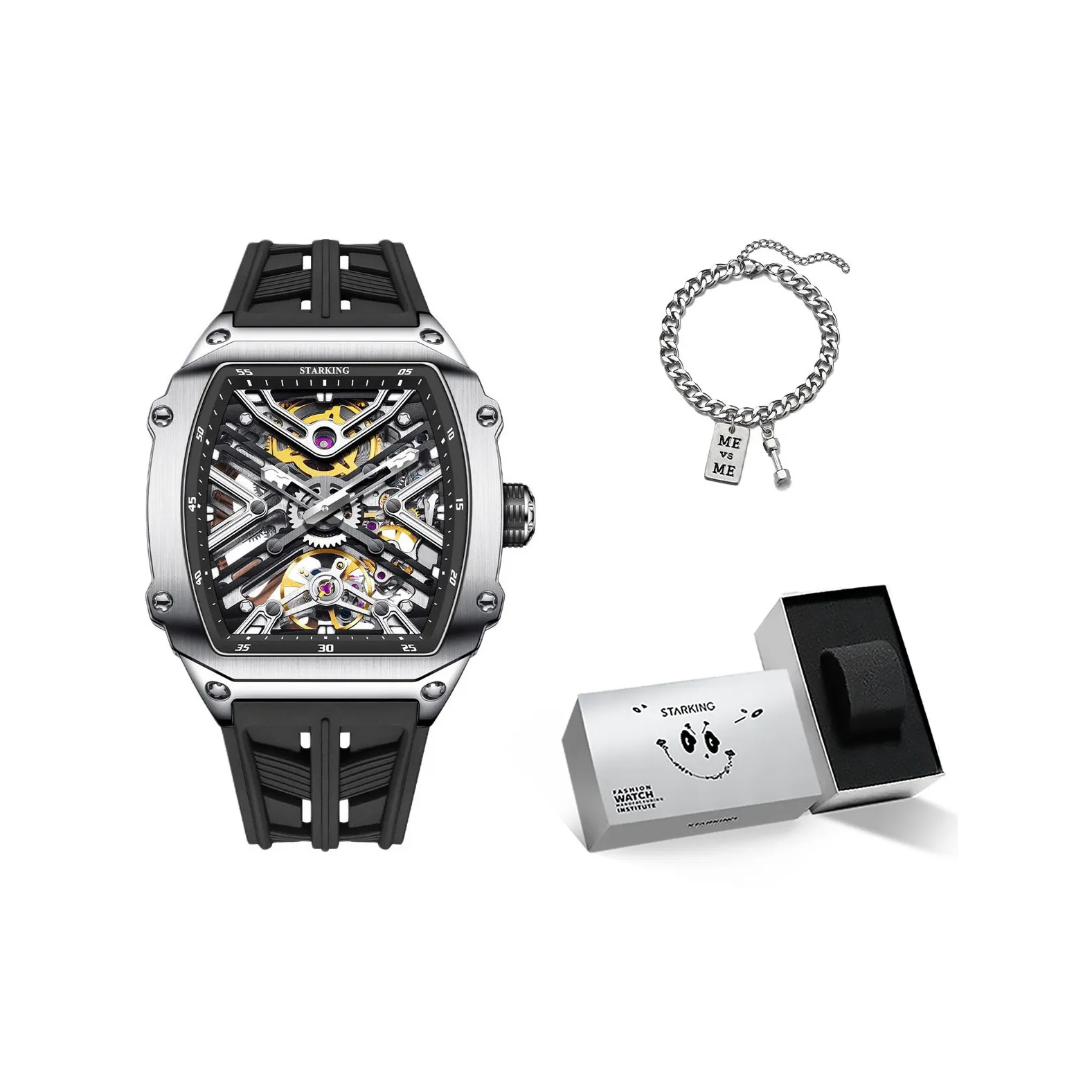 STARKING Steel Core Collection Mechanical Movement Silicone Strap Watch Men's Watches Black Dial