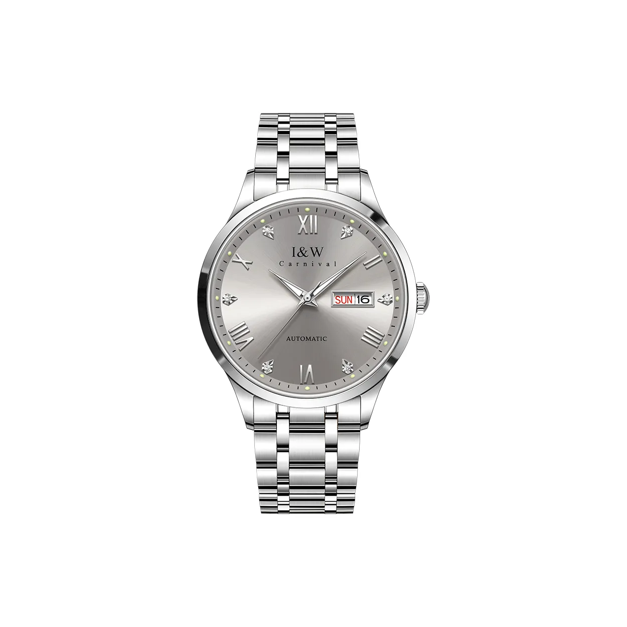 I&W CARNIVAL HWGUOJI Automatic Mechanical Movement Stainless Steel Strap Watch Men's Watches Gray Dial