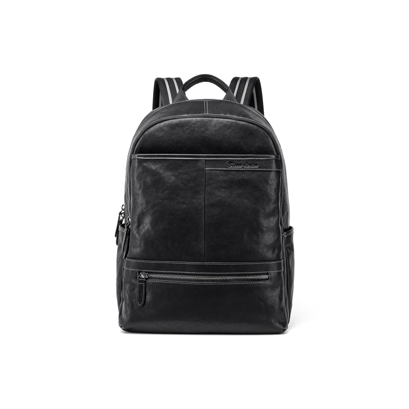 BISON DENIM Cow Leather Backpack Regular Men's Black