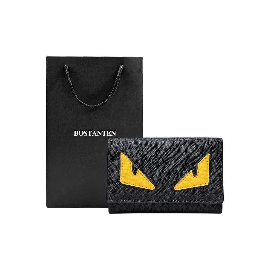 BOSTANTEN Коровья кожа Многофункциональный Пуговица Замок Ключница Карманная сумка Ключница Унисекс Черный