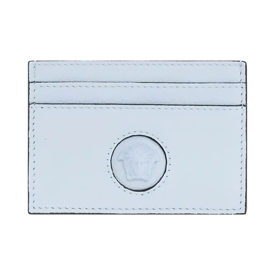 VERSACE La Medusa Cow Leather Card Clip Card Holder Women's Light Blue