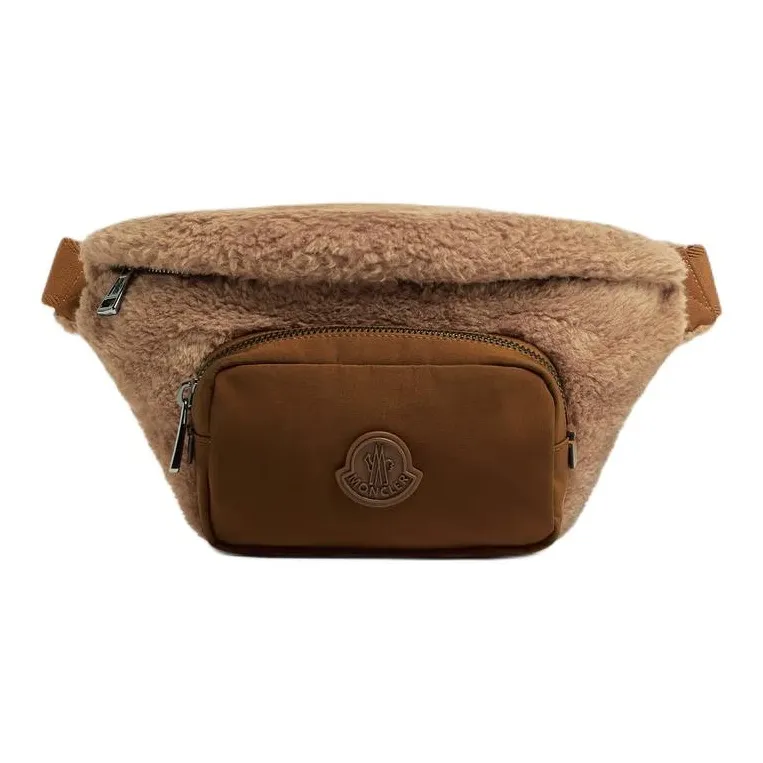 Moncler Faux Fur One Shoulder Crossbody Fanny Pack Regular Men's Light Brown