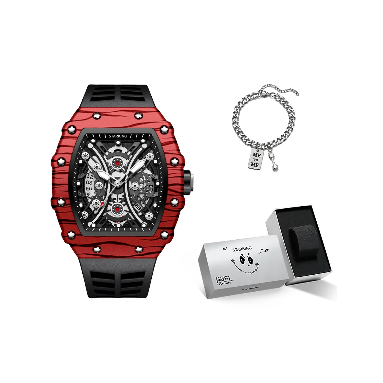 STARKING Richard Collection Кварцевый механизм Силиконовый ремешок Часы Мужские Черный циферблат