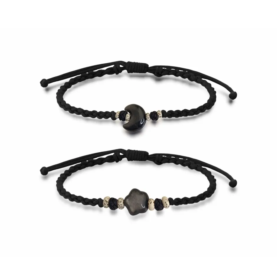 MUYAN Обсидиан Звезда и Луна Ручной Шнурок Унисекс