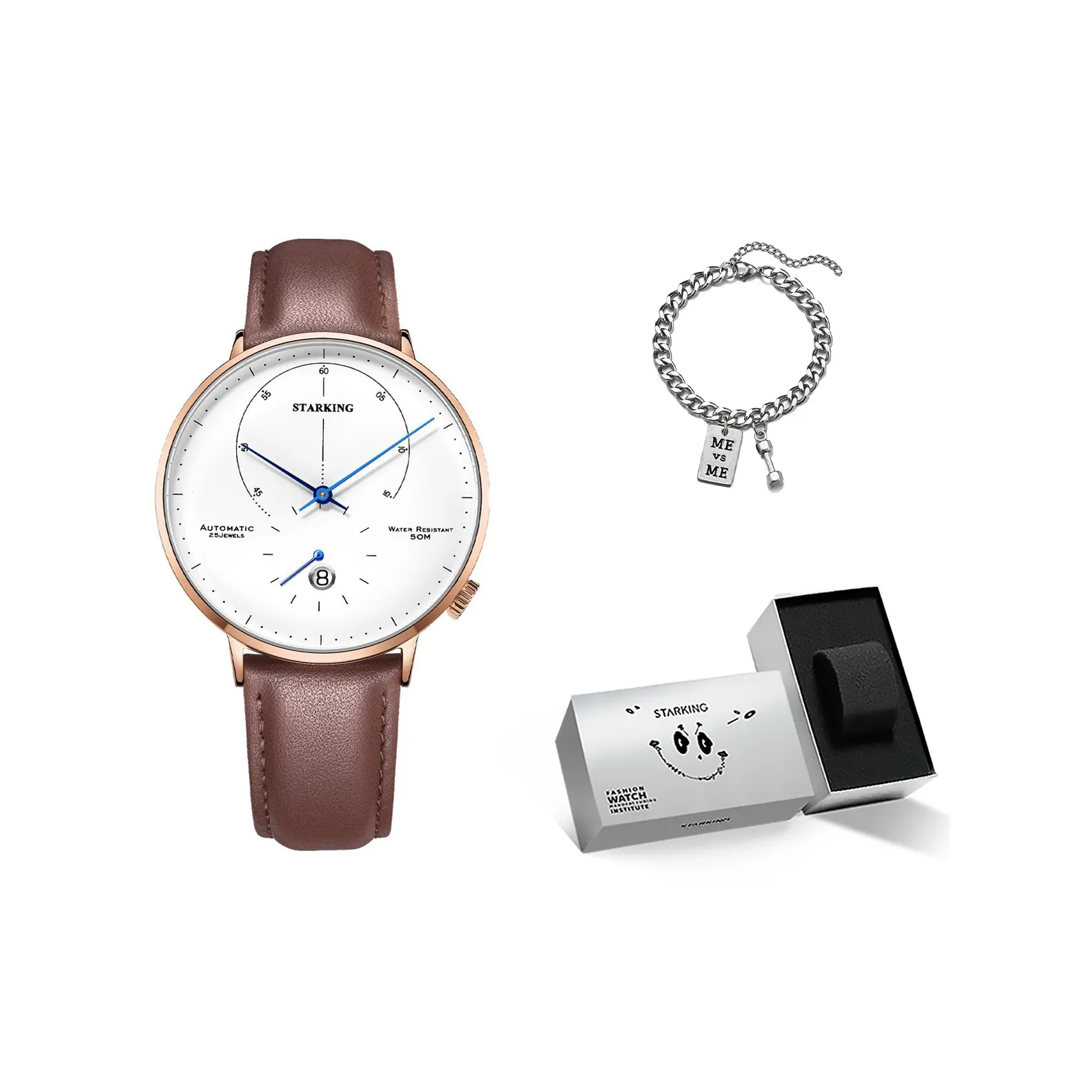 STARKING Handsome Collection Automatic Mechanical Movement Stainless Steel Watchband Watch Unisex White Dial