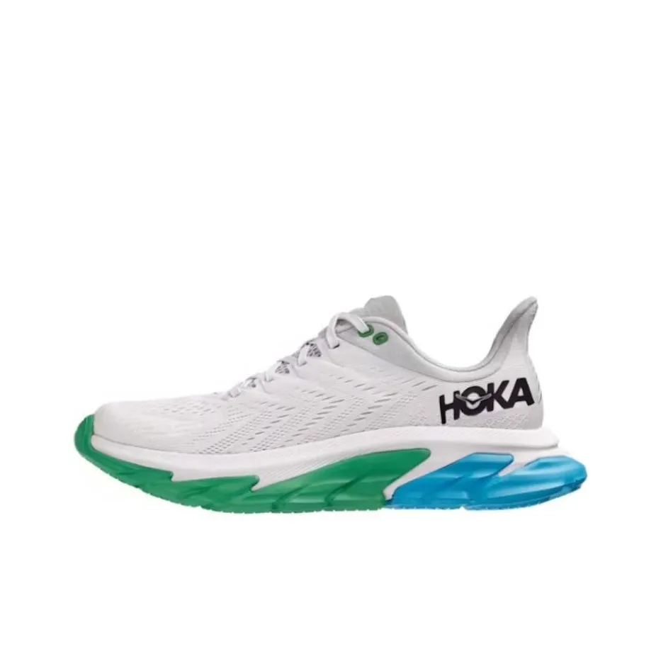 brown lace up sneakers with rubber sole Clifton Edge Nimbus Cloud Green Blue