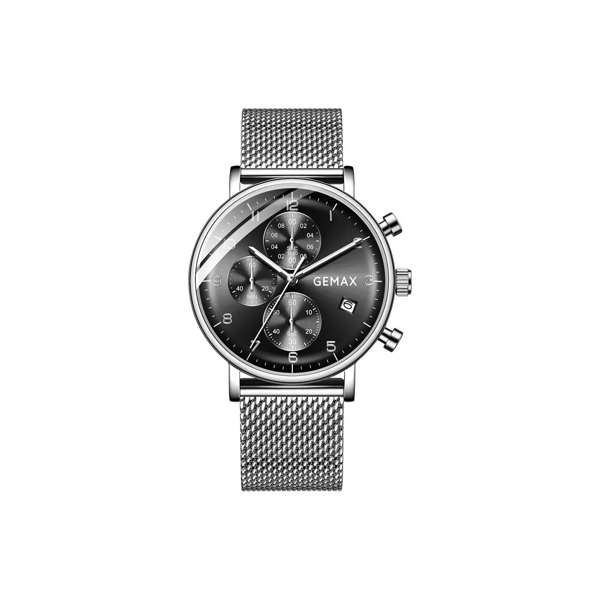 GEMAX Наручные часы Кварцевый механизм Ремешок из нержавеющей стали Мужские часы Черный циферблат