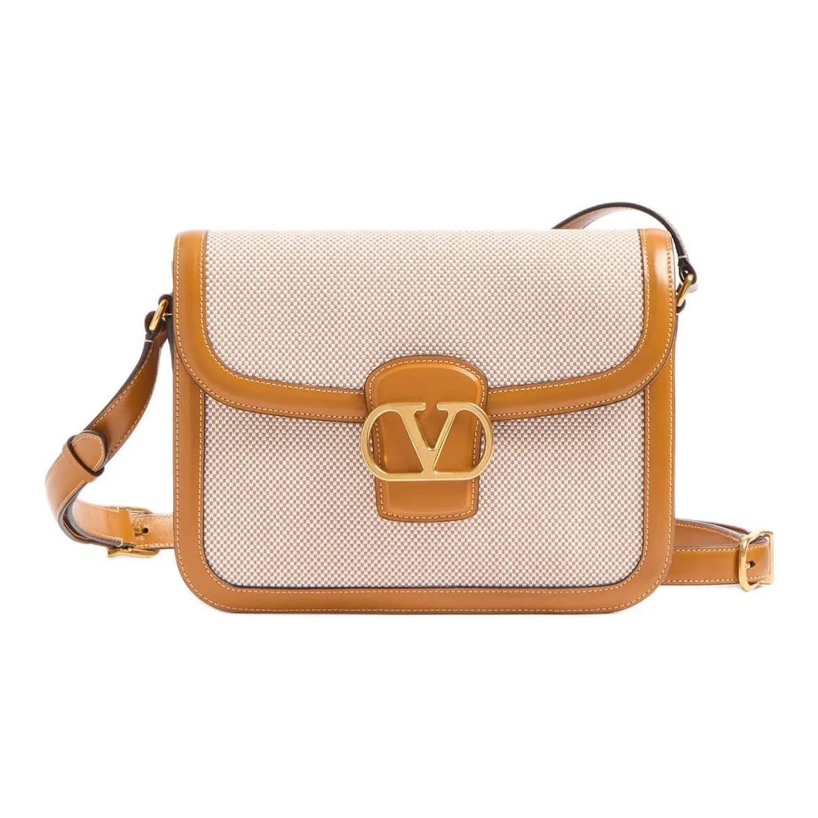 Valentino GARAVANI Canvas Shoulder Bag, Crossbody Bag Women's Beige & Gold Brown