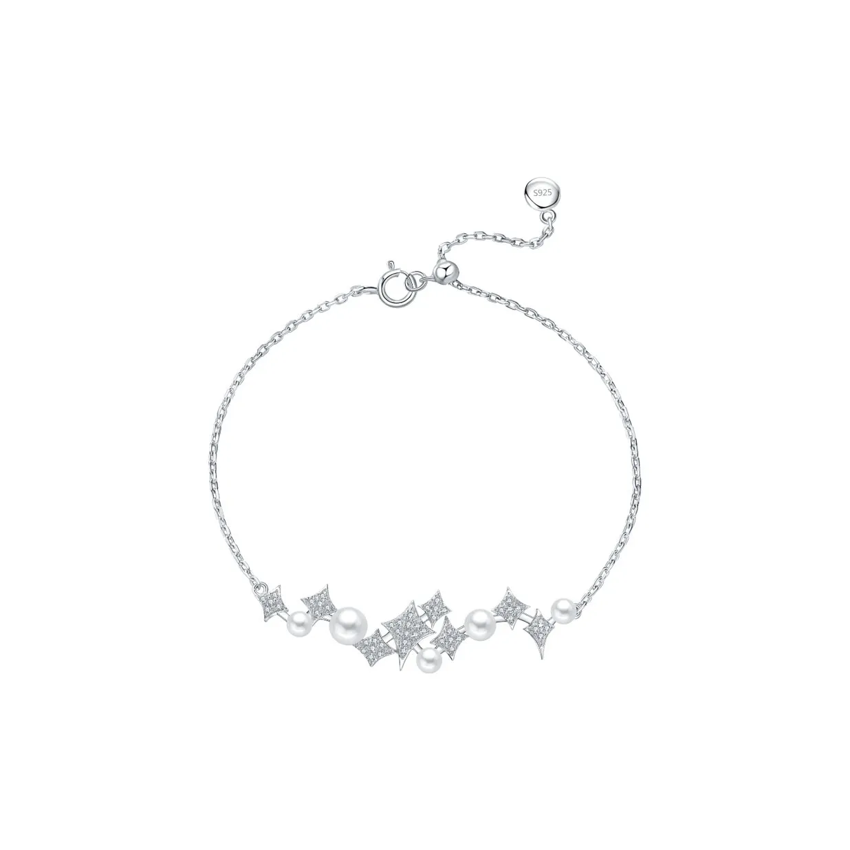 BABYBEI 925 Sterling Silver 18K White Gold Plated Shell Pearl Bracelets Women's