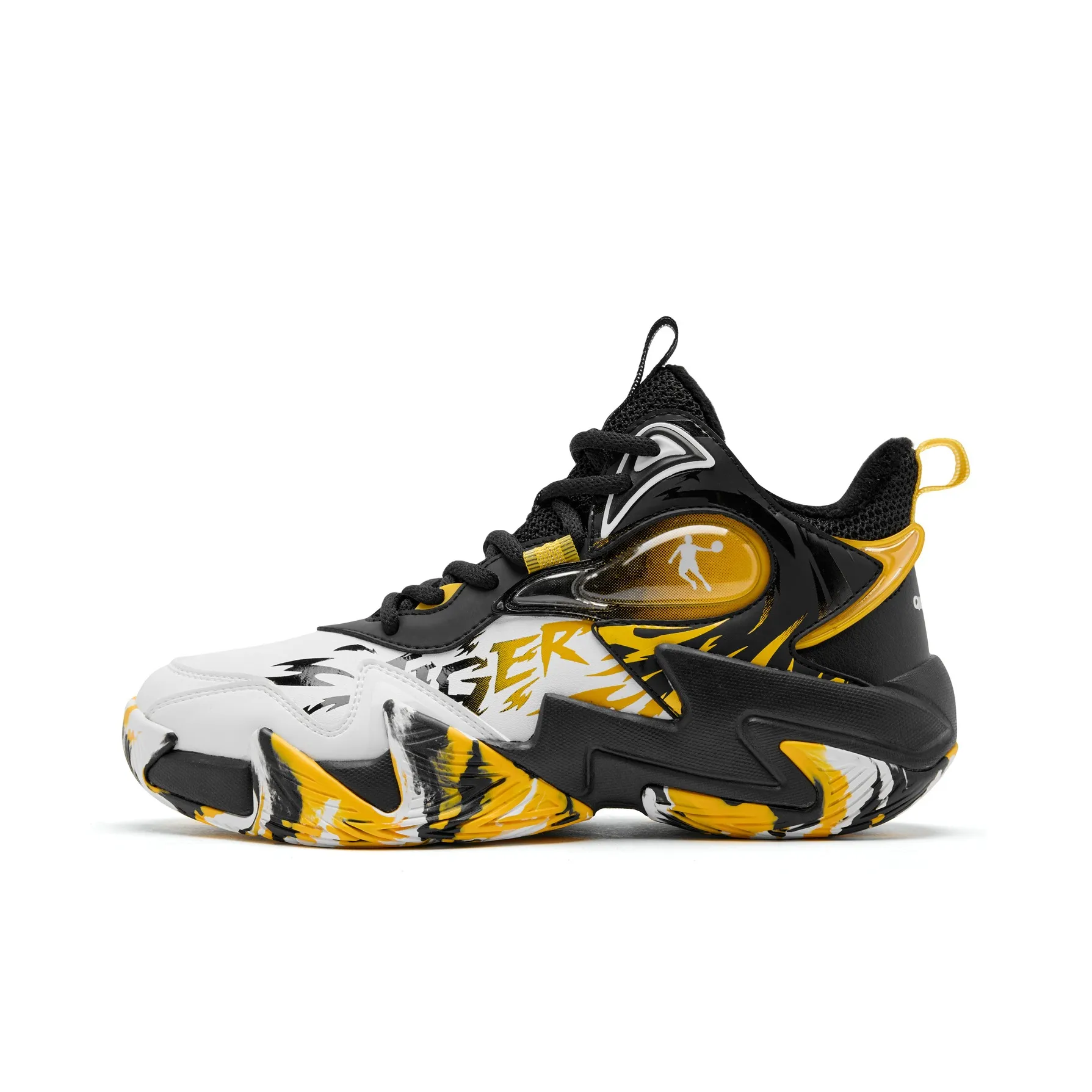 QIAODAN Детские баскетбольные кроссовки MID Топ Черный/Желтый/Белый Школьный возраст