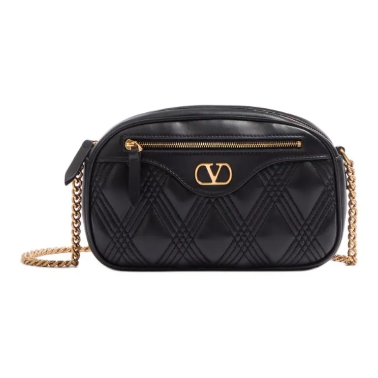 Valentino Embossed Goat Skin Shoulder Bag Crossbody Bag Women's Black