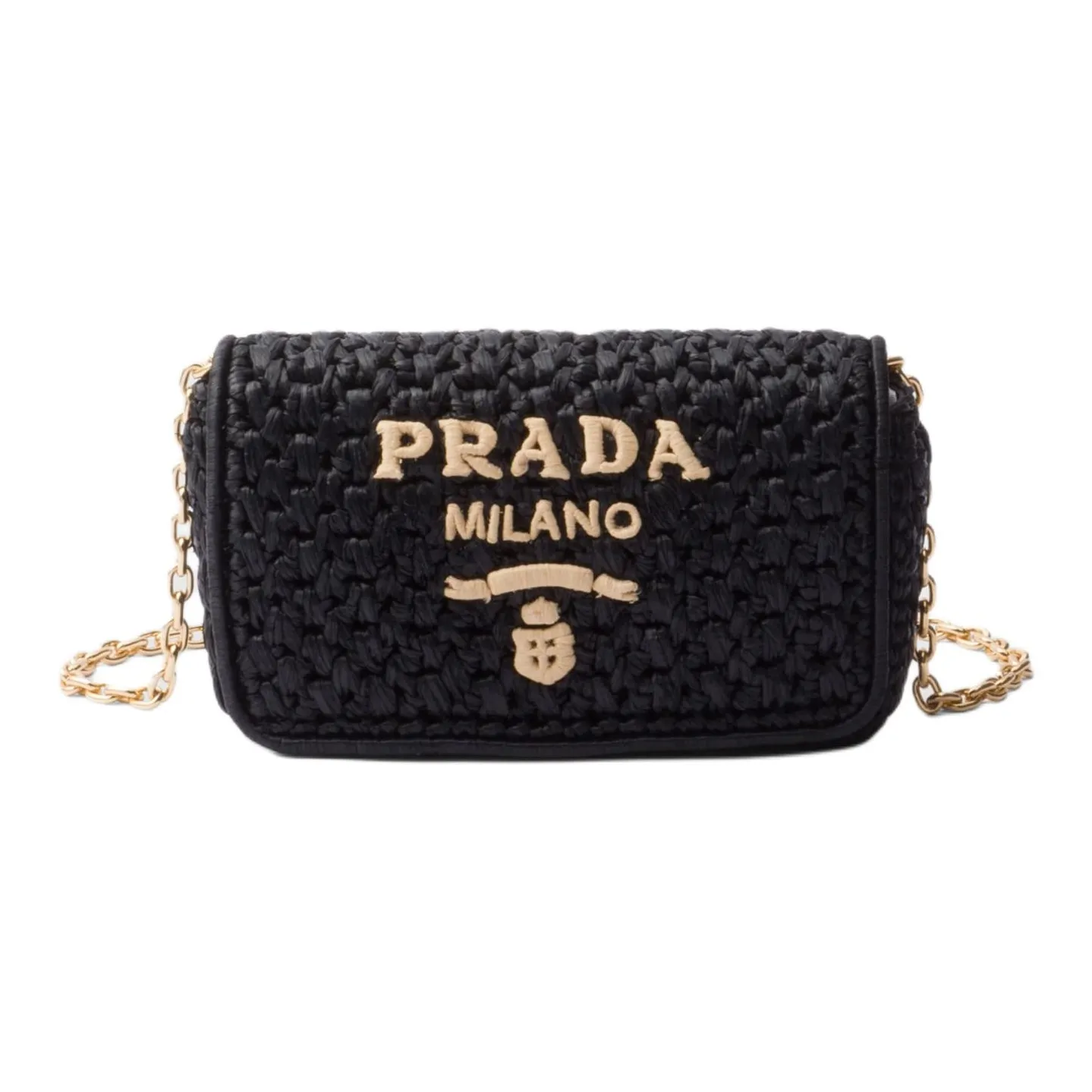 PRADA Raffia Crossbody Bag, Shoulder Bag Women's Black