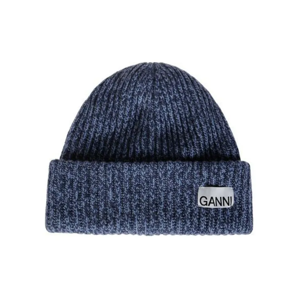 GANNI Logo Patch Turn Up Brim Beanie