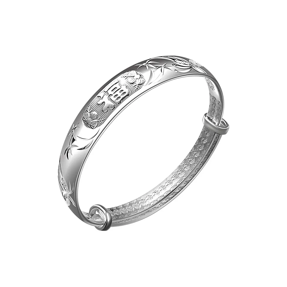 LAOYINJIANG Solid Slide Adjustable Blessing Character Mom Bangle Women's