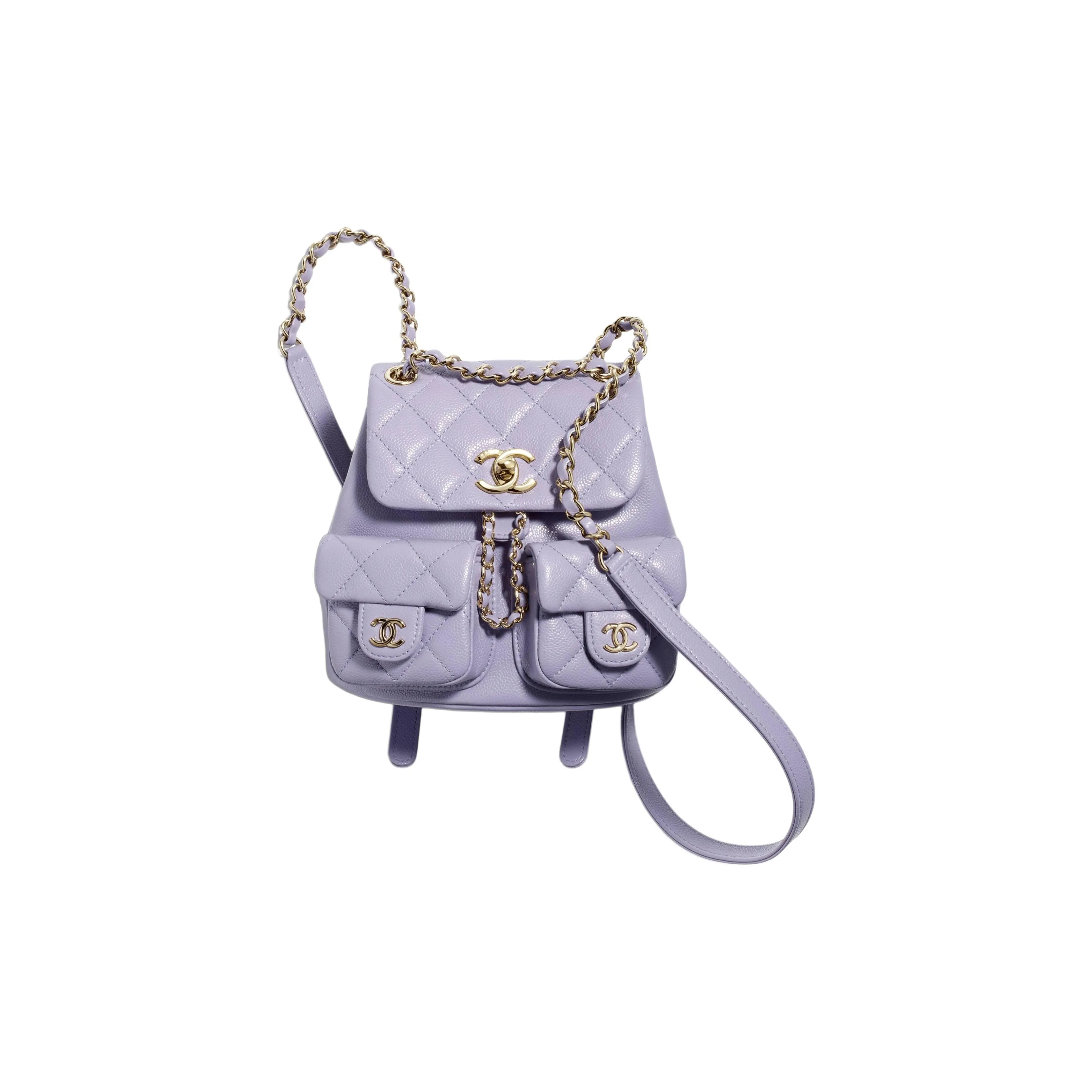 CHANEL Duma Grain Embossed Calfskin & Metal Backpack Trumpets Women's Light Purple