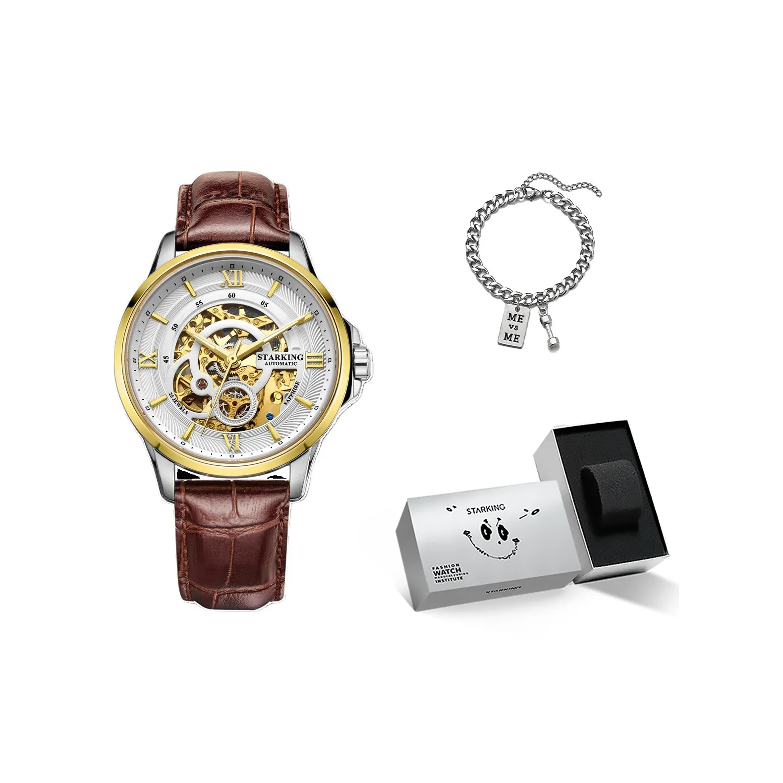 STARKING Mechanical Movement Stainless Steel Watchband Watch Men's Watches Cut-Out Dial