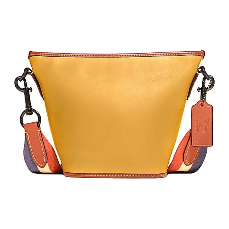 COACH Disney, Collaboration Leather With Fabric Lining Shoulder Bag, Crossbody Bag Trumpets Unisex Yellow