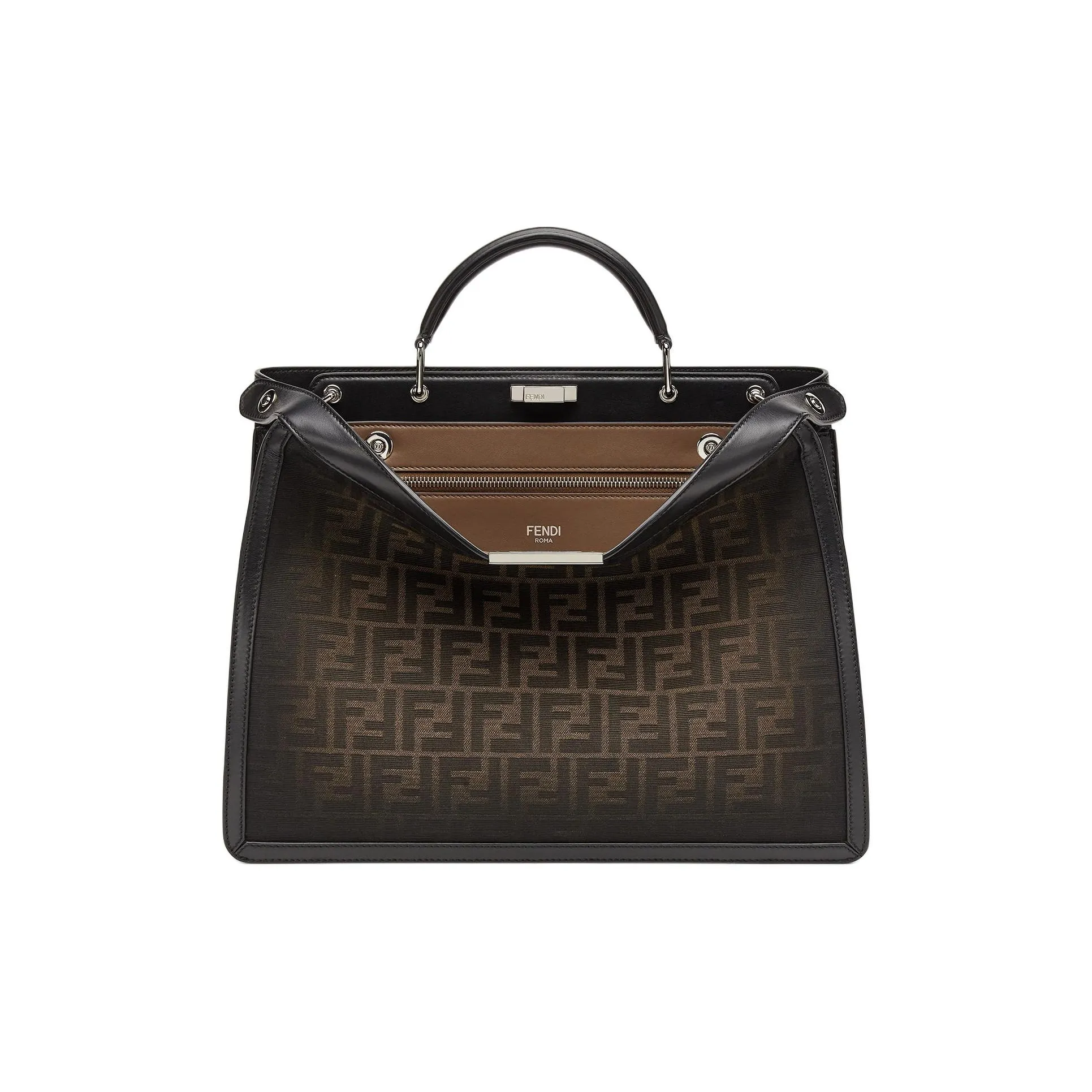 FENDI Peekaboo ISeeU Eclissi Jacquard Fabric Shoulder Bag Crossbody Bag Handbag Medium Size Women's Brown