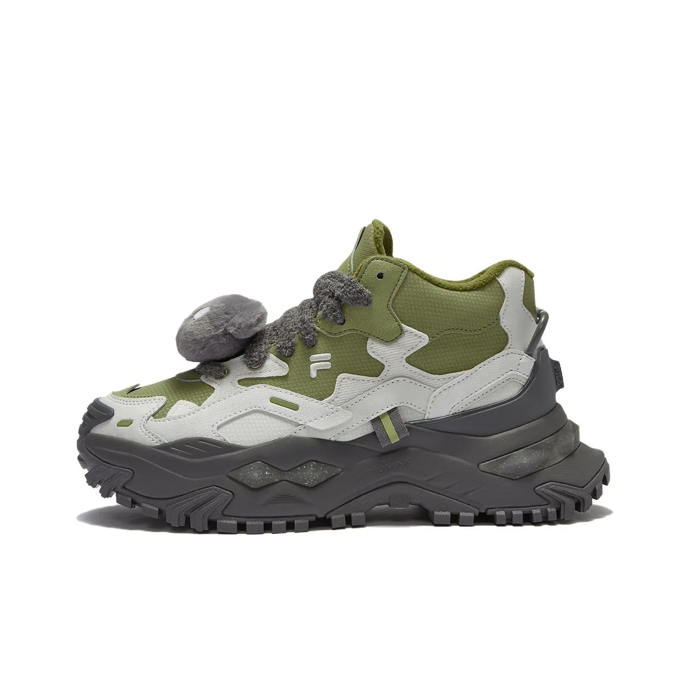 FILA FUSION BIANCO Pirate Bear Mid Top Chunky Sneakers Women's Green White Gray