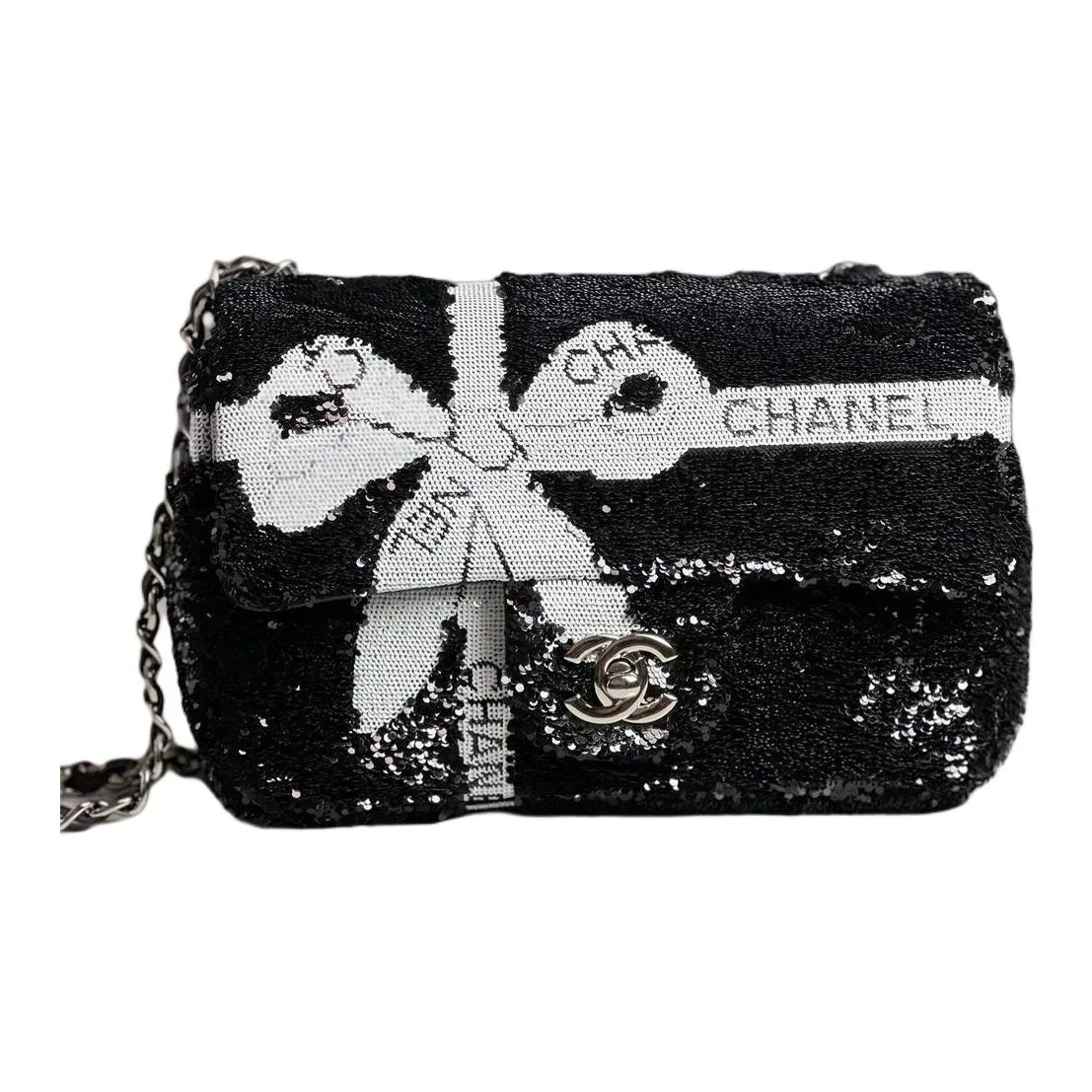 CHANEL Sequins Shoulder Bag, Crossbody Bag Women's Black