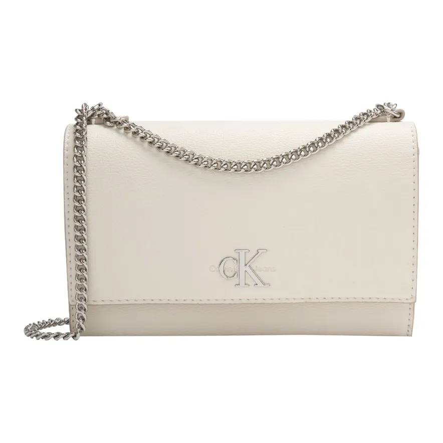 CALVIN KLEIN Synthetic Material Crossbody Bag, Shoulder Bag Medium Size Women's Chalk White