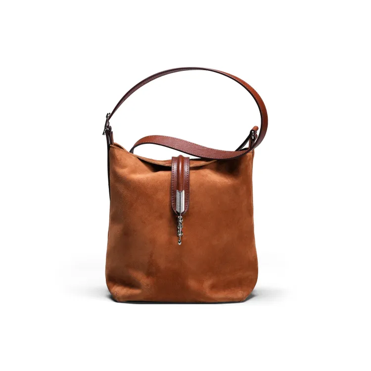 SHANSHUIJI Top Grain Sheep Suede Bucket Bag, Shoulder Bag Regular Women's Pumpkin Yellow/Velvet Brown