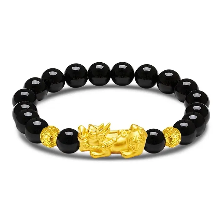 MINGTAIZHUBAO Chinese Auspicious Animal Fortune Bead # Good Luck Solid Gold 999 Fixed Price Gold Bracelet Unisex