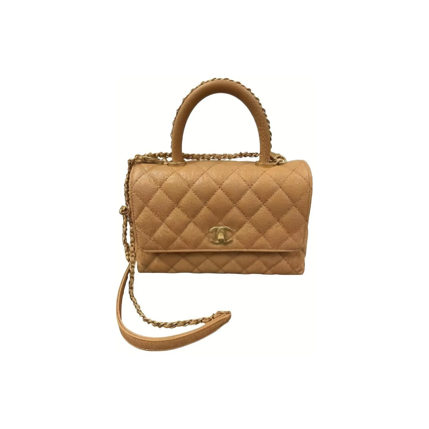 CHANEL Coco Handle Caviar Cow Leather Portable Crossbody Bag, Shoulder Bag Trumpets Women's Umber