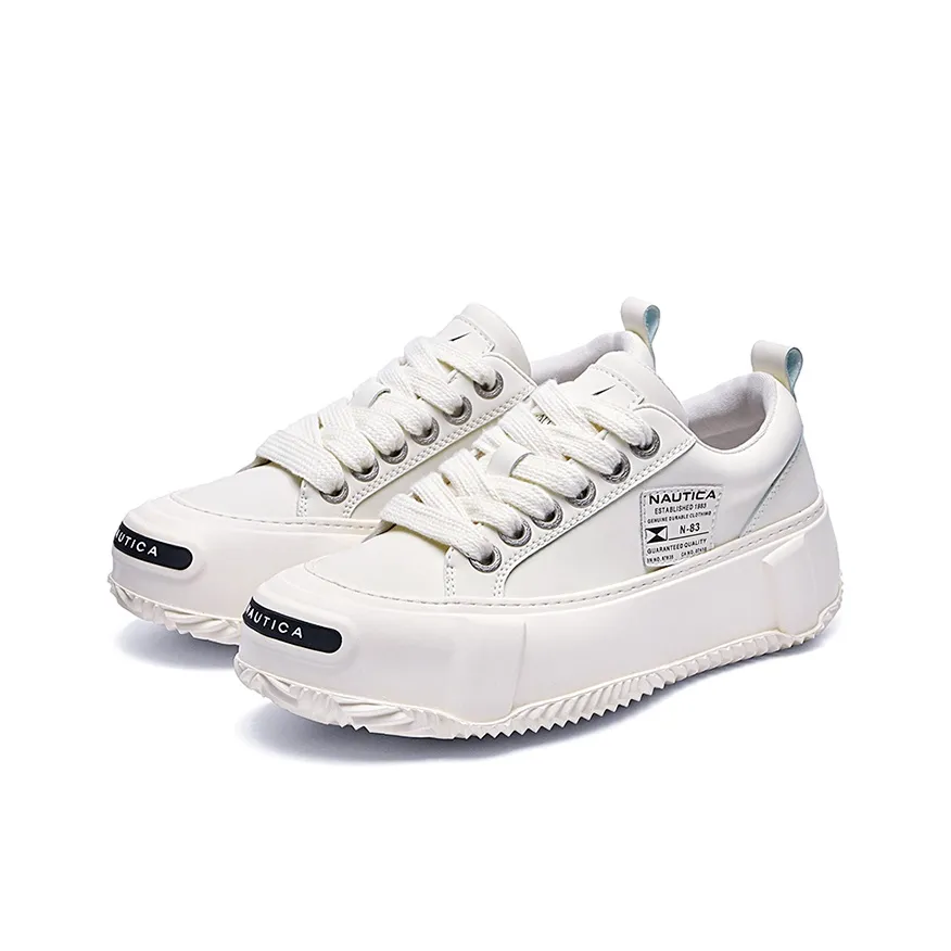 NAUTICA Laugh Slip Resistant, Abrasion Resistant, Lightweight Low Top Skateboard Shoes Women's Ecru