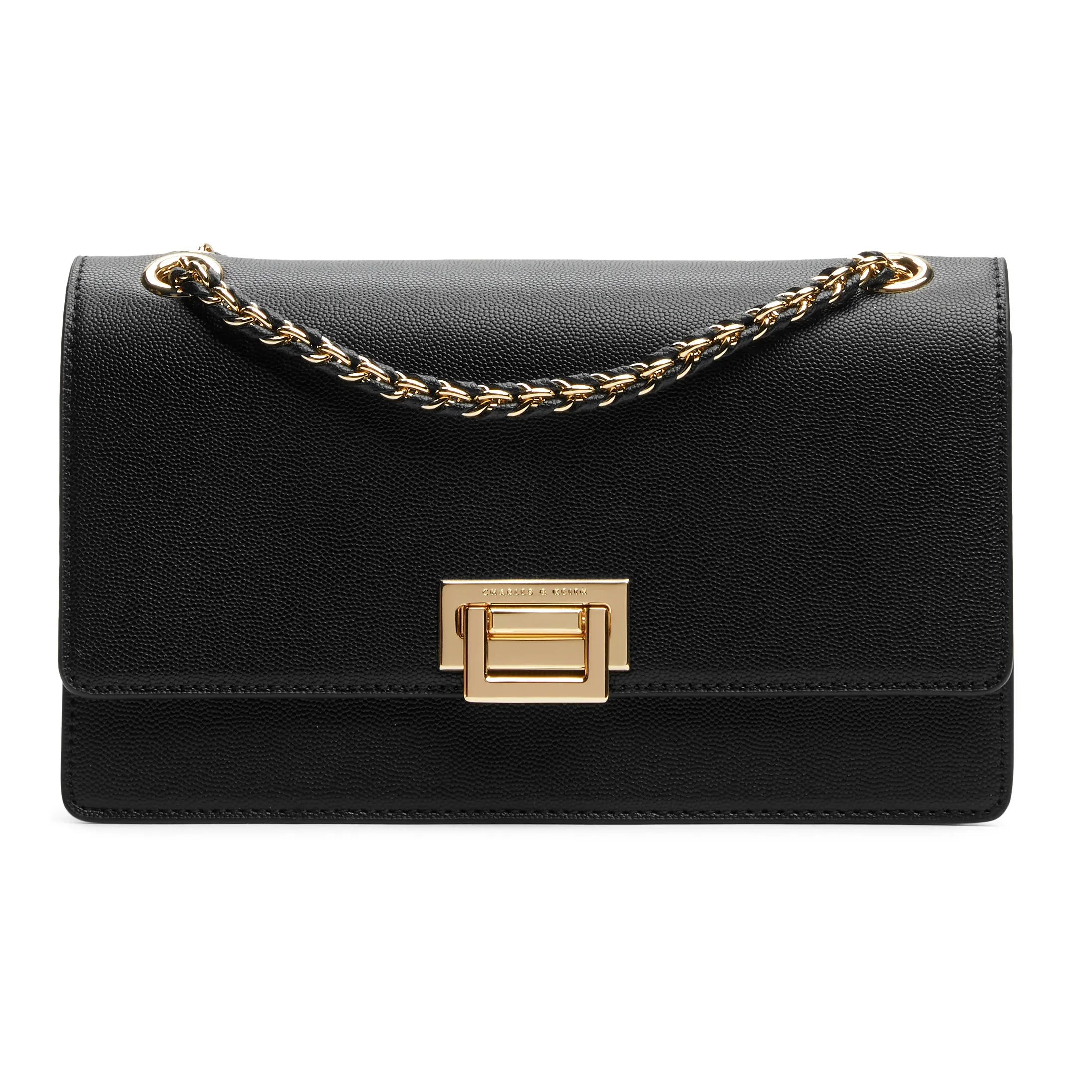CHARLES&KEITH Synthetic Leather King Bag Shoulder Bag Medium Size Women
s Black/Wine Red
