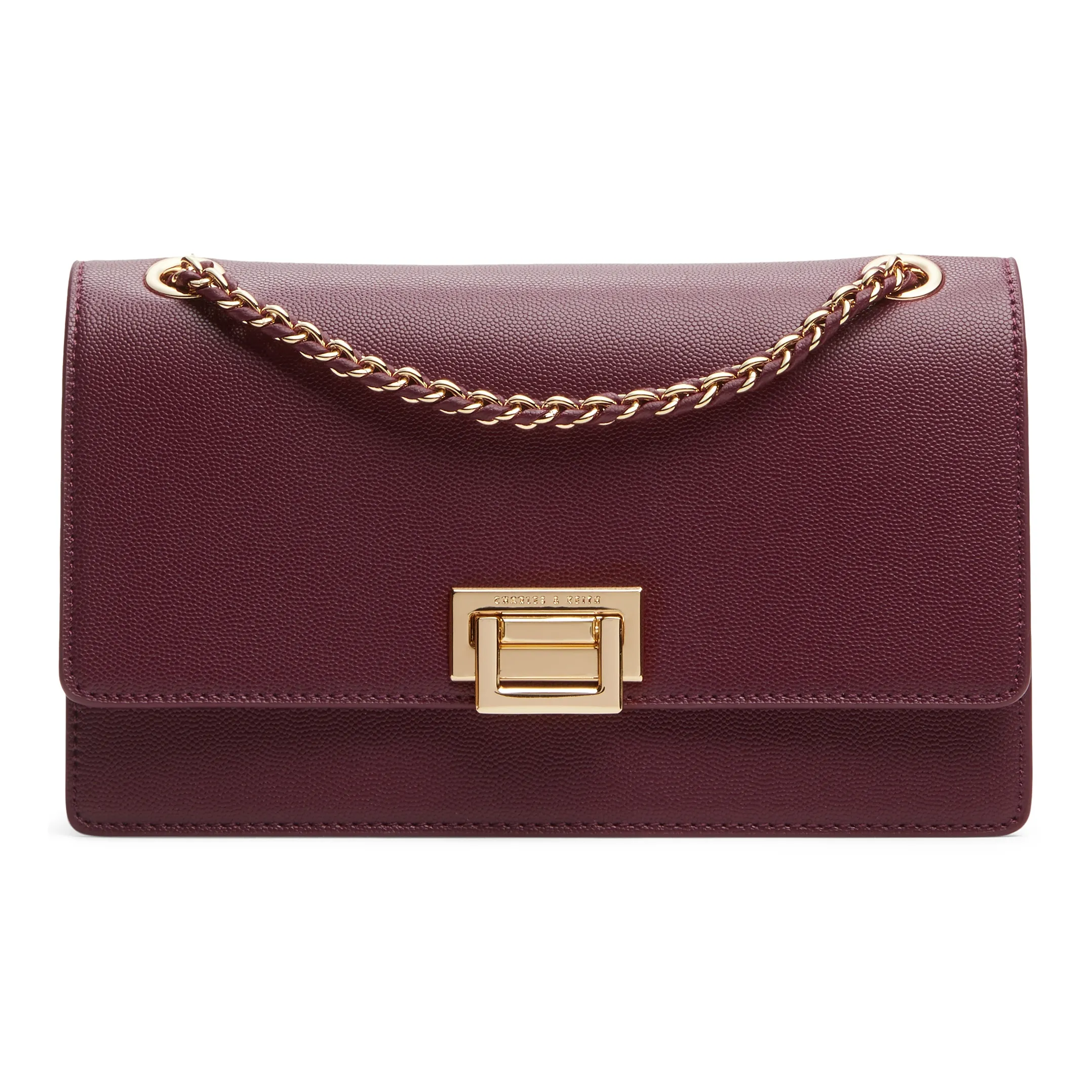 CHARLES&KEITH Synthetic Leather King Bag Shoulder Bag Medium Size Women's Black/Wine Red
