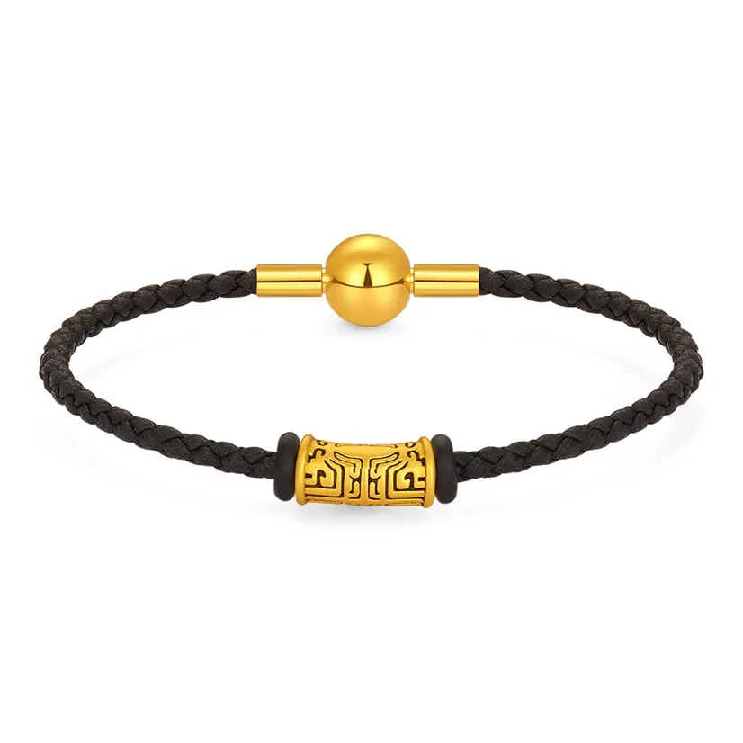 Lao Feng Xiang 3D Hard Gold Taotie Totem Fortune Bead Solid Gold 999 Fixed Price Gold Bracelet Unisex
