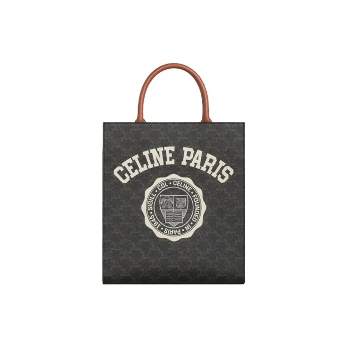CELINE Triomphe Cow Leather Vertical Trunk Shoulder Bag Handbag Small Size Women's Tawny