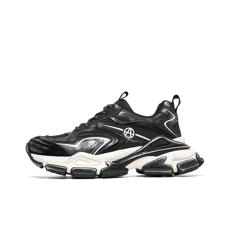Acupuncture Cushioned Slip Resistant Abrasion Resistant Low Top Chunky Sneakers Unisex Black