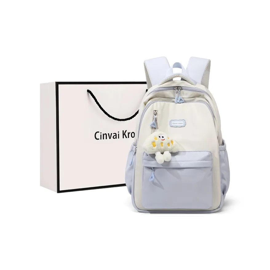 Simvay Clos Ткань Холст Рюкзак Путешествие Ноутбук Сумка Большая Женская Белая и Светло-Синяя