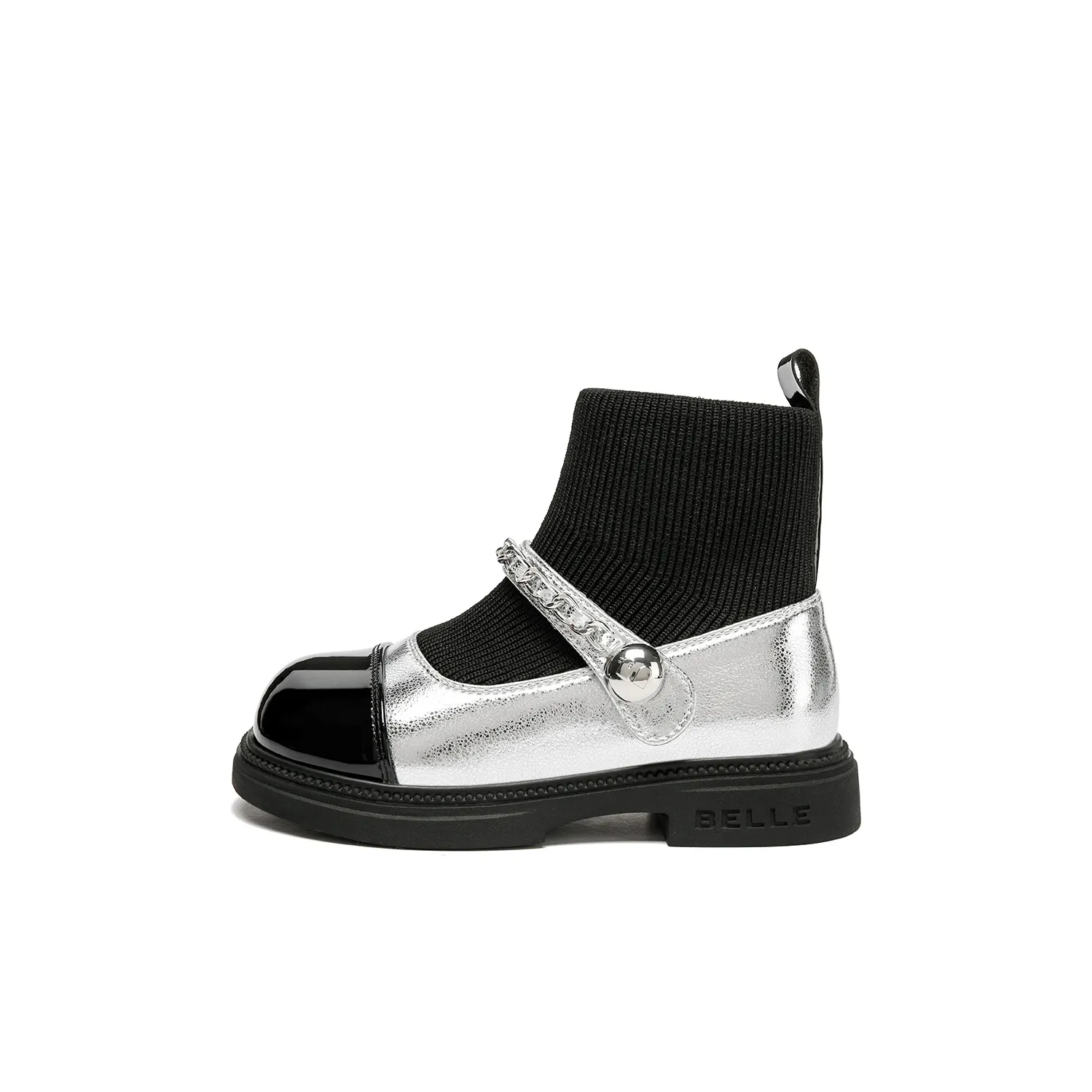 Белль Устойчивые к истиранию высокие детские ботинки серебристо-черные для малышей