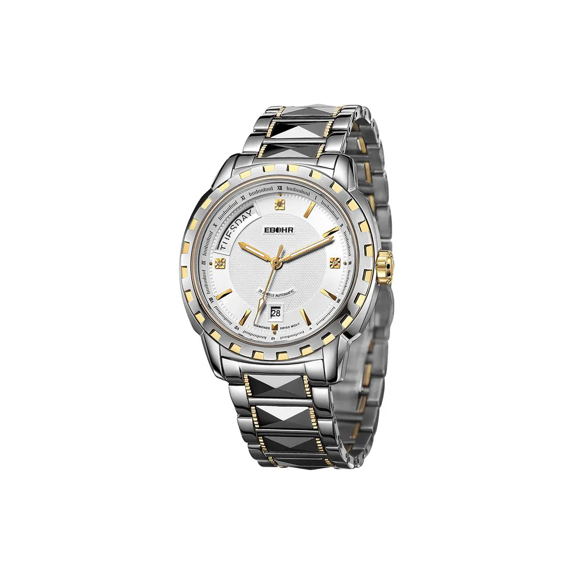 EBOHR Automatic Mechanical Movement Tungsten Steel Strap Watch Men's Watches White Dial