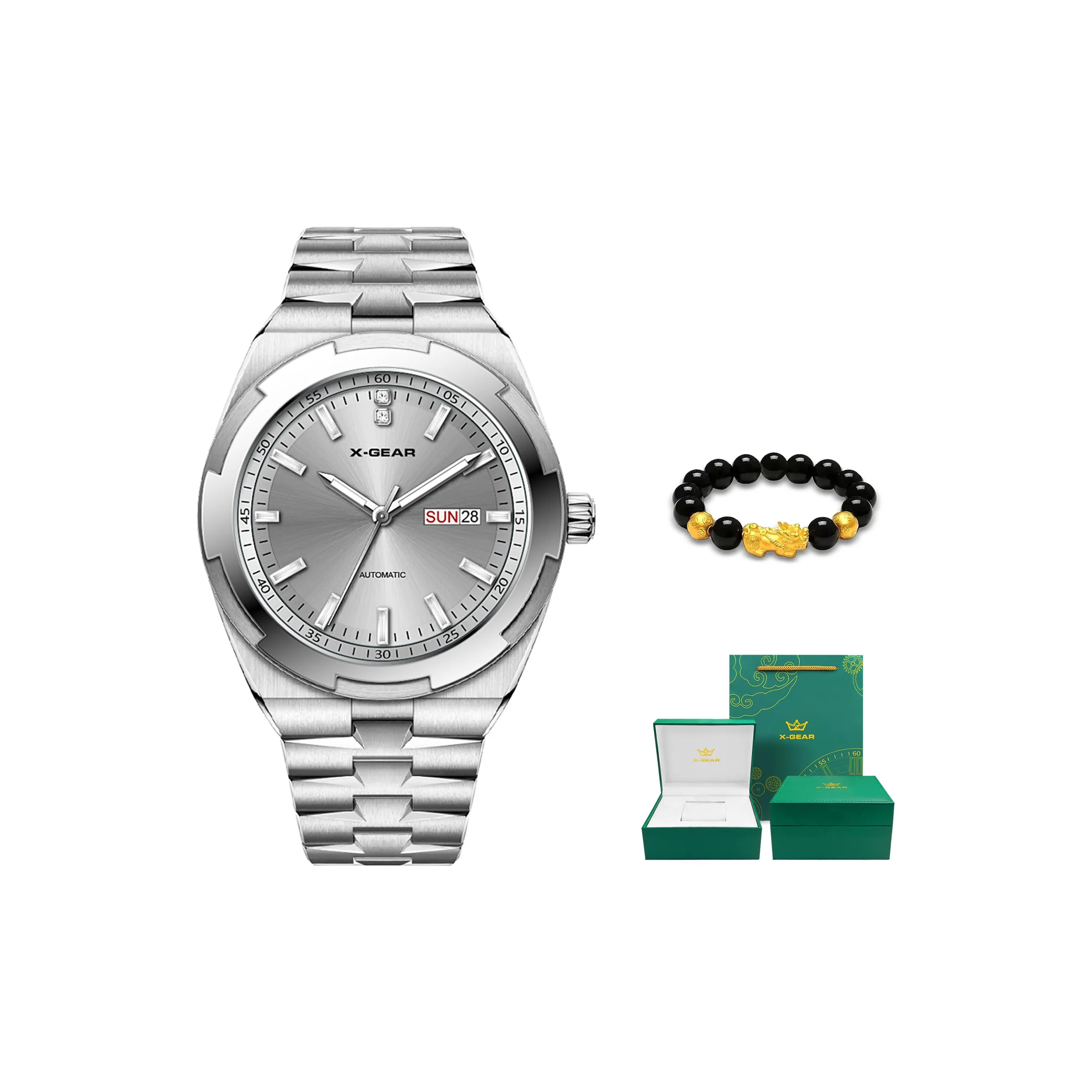 X Шестерня Автоматический Механический Механизм Мужские Часы 42,5 мм Серебряный